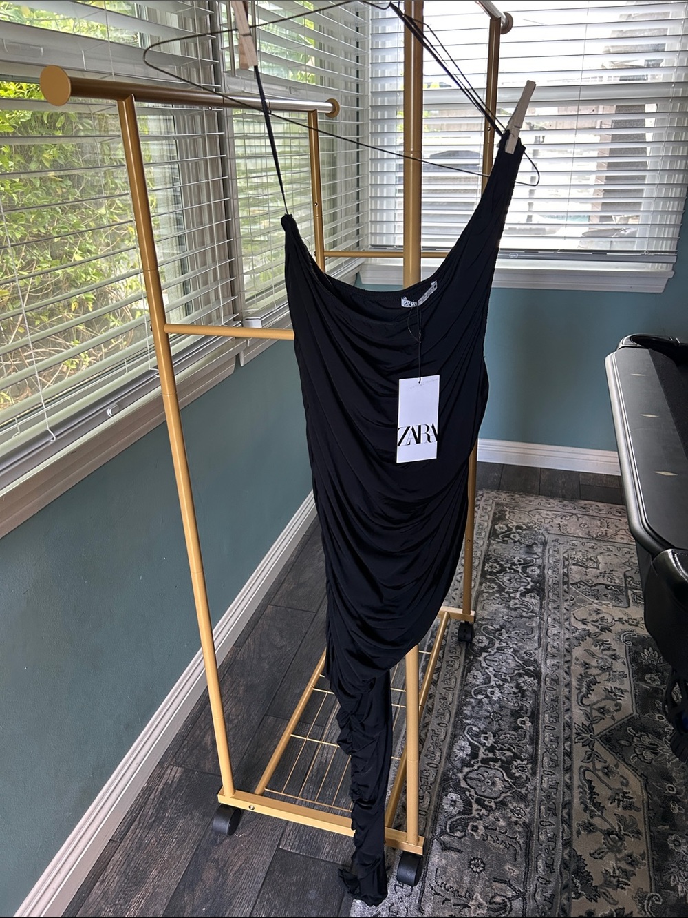 Zara Black Draped Asymmetric one shoulder Slip Dress